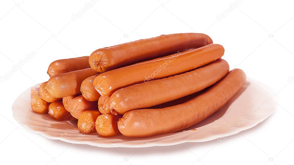 A lot of sausages on a white isolated background