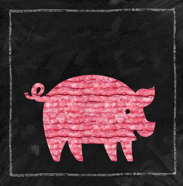 Patty Cru Hamburger Sous Forme Une Silhouette Cochon Sur Tableau — Photo