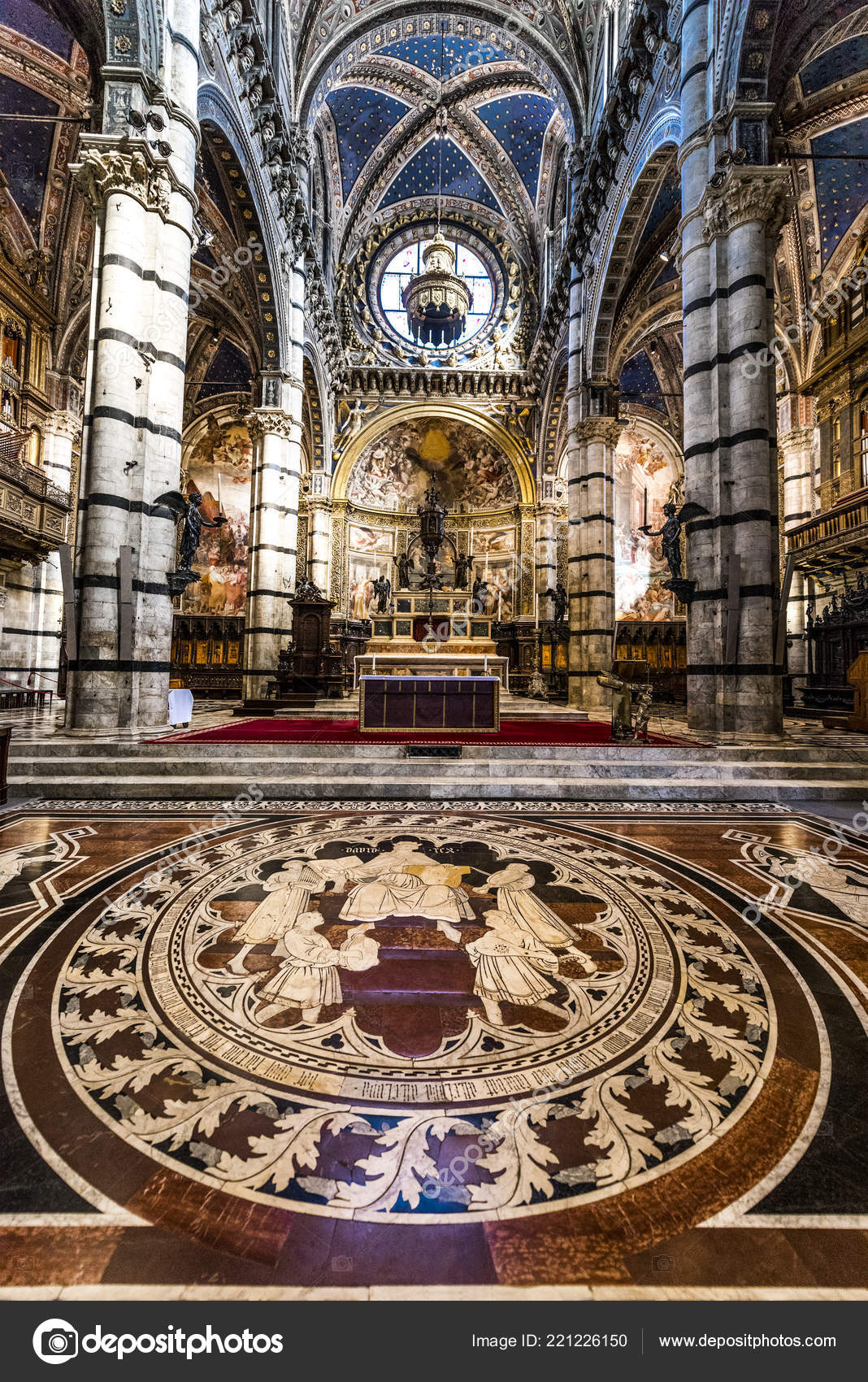 Interior Ornate Floor Mosaic Siena Cathedral Florence Italy Europe