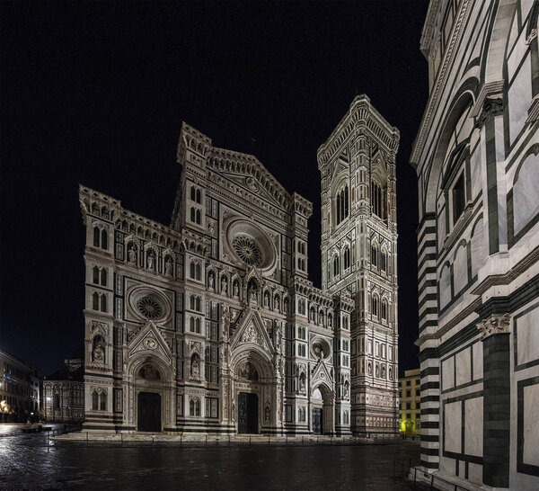 Night view of Duomo di Firenze Cathedral at night with the Baptistery of St.John in view, Florence, Italy, Europe