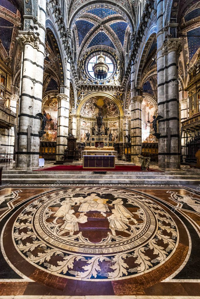 Interior Ornate Floor Mosaic Siena Cathedral Florence Italy Europe