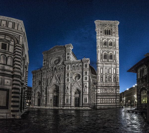 Duomo di Firenze Cathedral at night with the Baptistery of St.Jo