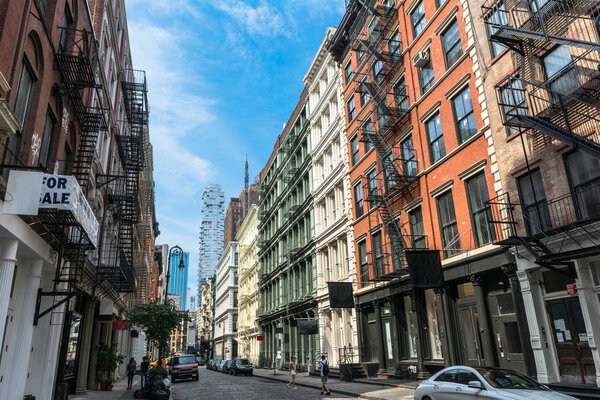 Manhattan,New York City,USA - July 1, 2018 : View of Greene Street in Soho, Lower Manhattan