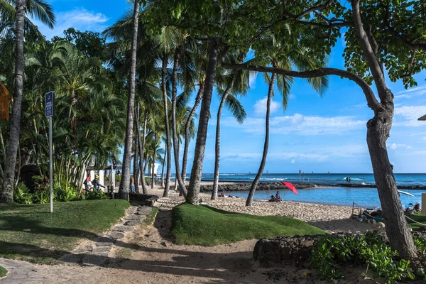 Vue Sur Plage Sable Waikiki Oahu Hawaï — Photo