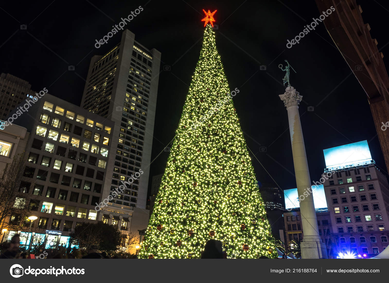 Night View Christmas Tree Union Square San Francisco