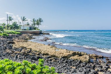 Kıyı boyunca Spouting Horn, Kauai, Hawaii
