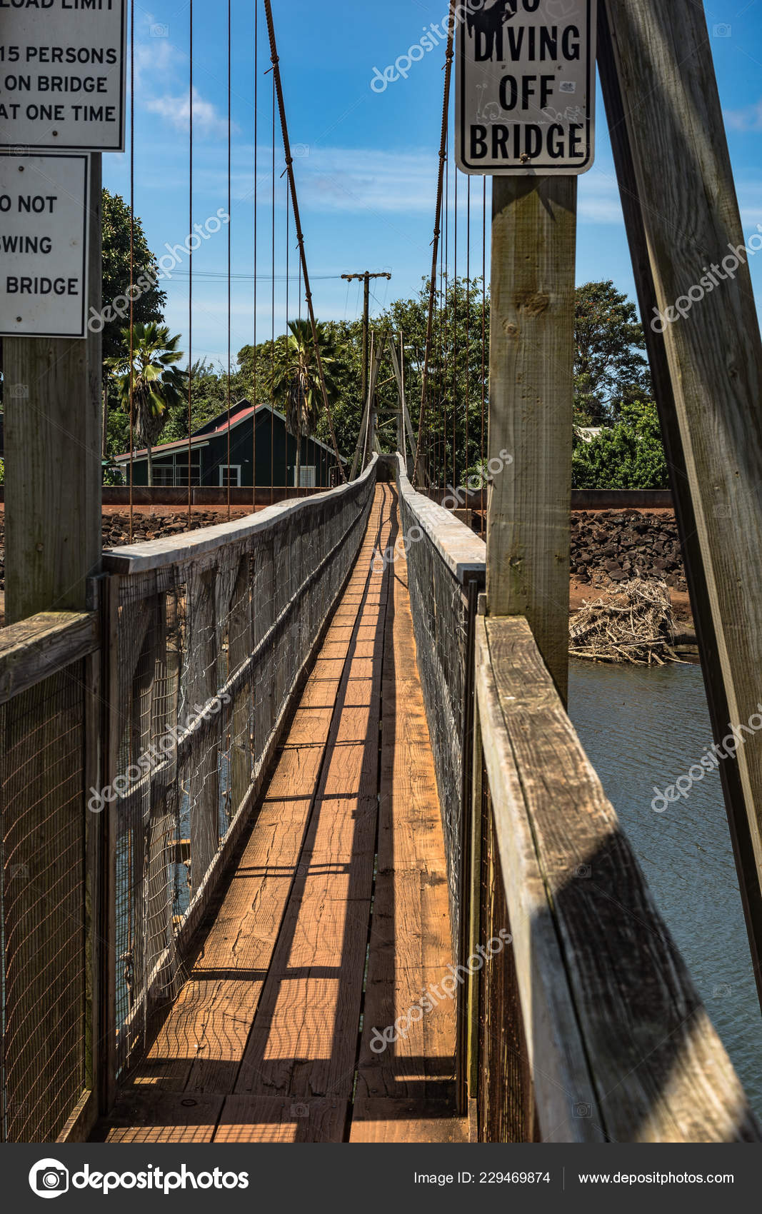 Hanapepe Swinging Bridge Kauai Hawaii Stock Photo