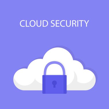 Mavi arka plan, vektör çizim bulut Güvenlik simgesi göl kenarında. Düz tasarım