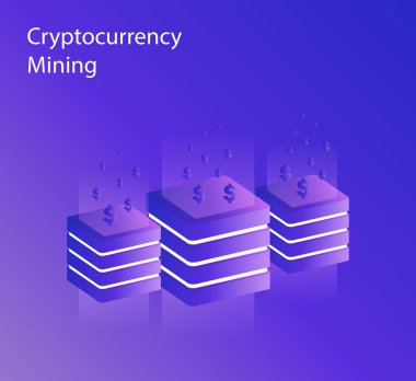 İzometrik kripto incelemesi kavramı afiş. Cryptocurrency incelemesi kavramı. Vektör çizim robot organizma ile.