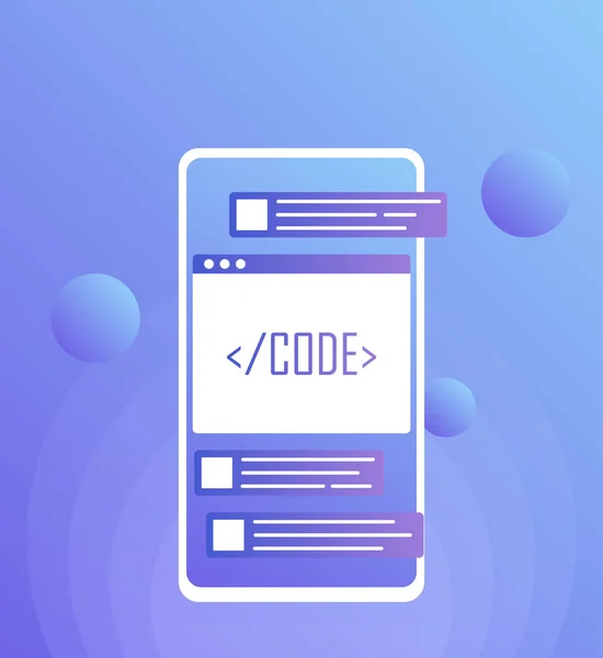 Mobile web development concept, mobile app. Иллюстрация в современном плоском стиле — стоковый вектор