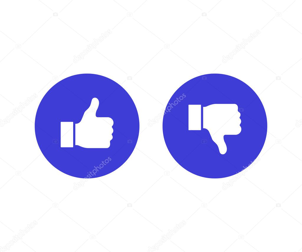 Like and Dislike Vector Flat Icons on White Background. Design Elements for SMM, CEO, APP, UI, UX, Marketing, Business, Advertisement, Digital Network. Modern vector illustration
