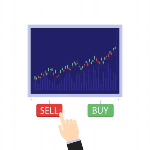 Gráfico de castiçal de negócios com botões de compra e venda. Mercado de ações e conceito de vetor de bolsa de comércio. Ilustração do comerciante de negócios, mercado de ações de finanças — Vetor de Stock