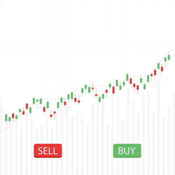 Ділова свічкова таблиця з кнопками купівлі та продажу. Векторна концепція фондового ринку та торгівлі. Ілюстрація бізнес-трейдера, фінансовий фондовий ринок — стоковий вектор