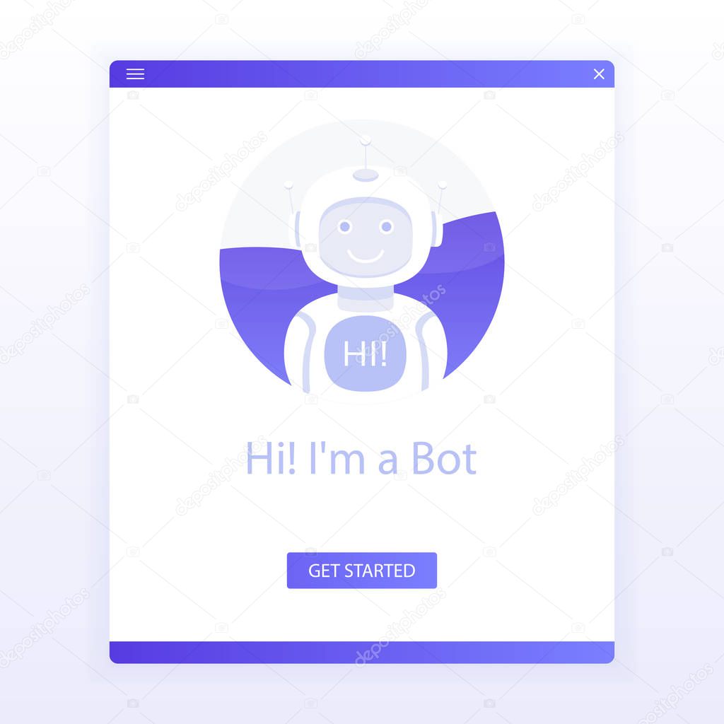 Cute smiling robot,chat bot say hi..Isolated on white background for website. Voice support service chat bot,virtual online help customer support. Modern vector illustration