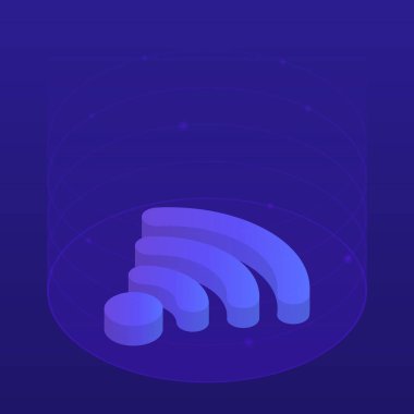 WiFi kablosuz izometrik düz illüstrasyon kavramı. Olways online olmak