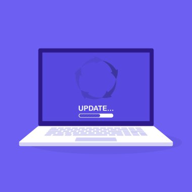 Sistem bilgisayar yazılımı güncelleştirmek ve yükseltme kavram. Yükleme işlemi dizüstü bilgisayar ekranında. Modern vektör çizim