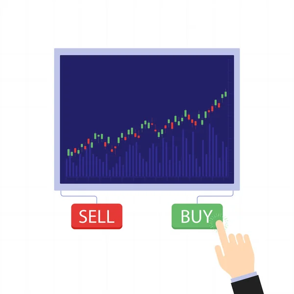 Gráfico de castiçal de negócios com botões de compra e venda. Mercado de ações e conceito de vetor de bolsa de comércio. Ilustração do comerciante de negócios, mercado de ações de finanças —  Vetores de Stock