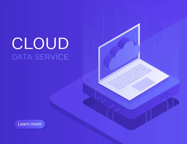 Cloud-Server-Banner, Laptop mit Cloud-Symbol. moderne Vektordarstellung im isometrischen Stil — Stockvektor