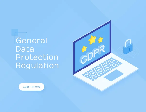 Gdpr 개념입니다. 현대 평면 아이소메트릭 벡터 그림 파란색 배경에 고립 — 스톡 벡터