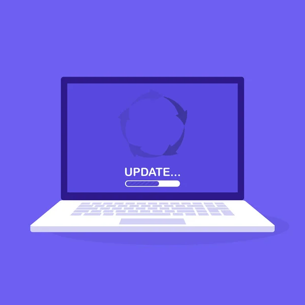 Systemsoftware-Update und Upgrade-Konzept. Ladevorgang in Laptop-Bildschirm. moderne Vektorillustration — Stockvektor