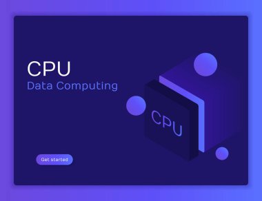 İzometrik düz Cpu Gpu işlemci yongası. Modern vektör çizim