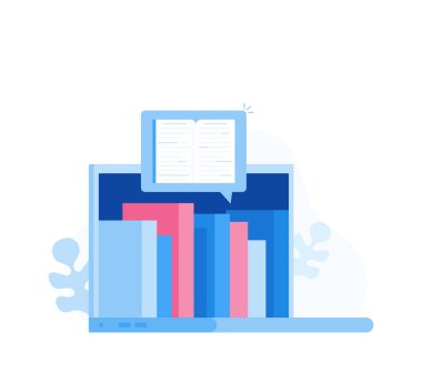 E-öğrenme, e-kitap, online eğitim, online kütüphane kavramı Web sitesi banner. Modern vektör çizim