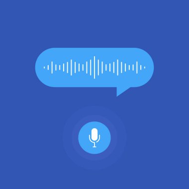 Kişisel asistan ve ses tanıma. Mikrofon düğmesini ve ses ve ses taklit satırları. Modern düz stil vektör çizim