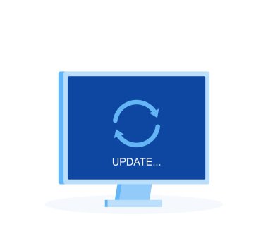 Sistem bilgisayar yazılımı güncelleştirmek ve yükseltme kavram. Yükleme işlemi bilgisayar ekranında. Vektör çizim. Modern düz stil vektör çizim