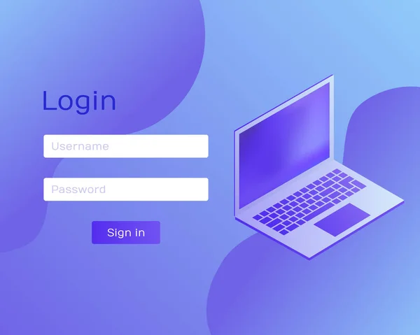 Login Application with Password From Window via laptop. Clean Mobile UI Design Concept. Trendy Holographic Gradients. Flat Web Icons. Modern vector illustration — Stock Vector