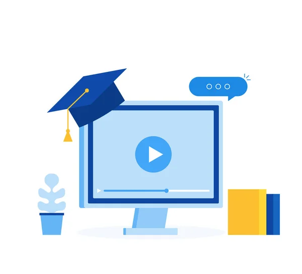 Ortamda eğitim online iş kavramı, e-öğrenme eğitim şablonu web afiş. Modern düz stil vektör çizim — Stok Vektör