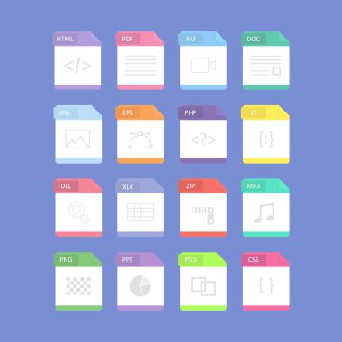 Dosya biçimi düz Icon set. Vektör çizim