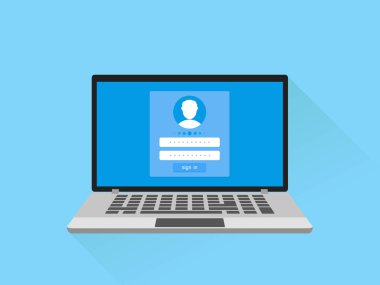 Oturum açma adı ve parola kavramı girin. Laptop ekranında giriş formu sayfası ile. Hesabınıza oturum açın. vektör çizim