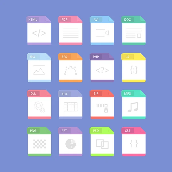 ファイル形式のフラット アイコンを設定します。ベクトル図 — ストックベクタ