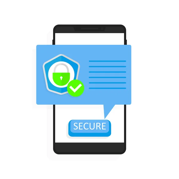 Векторна ілюстрація безпеки смартфона, мобільний телефон з захищеним екраном, безпечне сповіщення про з'єднання — стоковий вектор