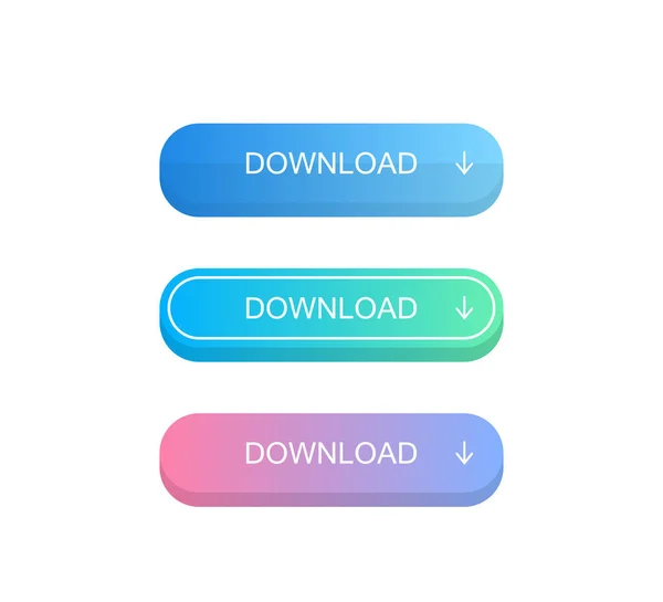 Conjunto de botões de download. Diferentes cores gradientes. Ilustração vetorial moderna estilo plano — Vetor de Stock