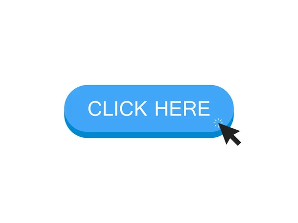 Haga clic aquí botón con el ratón hace clic en un objeto. Moderna ilustración vectorial estilo plano — Vector de stock