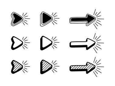 Elle çizilmiş ok için sosyal medya kümesi. Vektör çizim retro komik tarzı