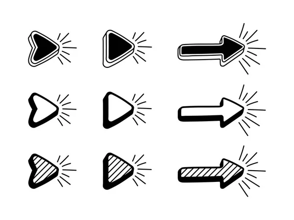 Conjunto de seta desenhada à mão para mídias sociais. Ilustração vetorial em estilo cômico retrô —  Vetores de Stock