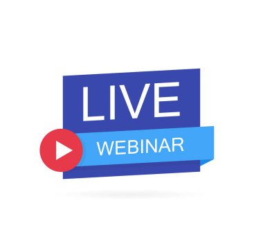 Webinar düğmesini, simge, amblem yaşıyorum. Modern vektör çizim düz stil