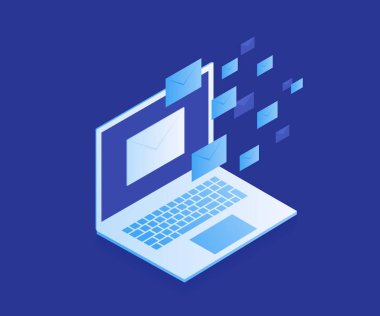 E-posta koruma, anti-malware yazılımı kavramı Web sitesi banner. Saldırı spam e-posta. Virüsten koruma yazılımı, internet güvenlik. İzometrik tarzı modern vektör çizim