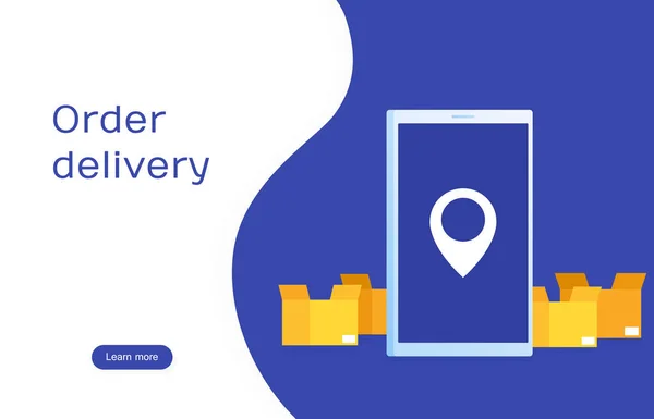 Concept Delivery orders and tracking cargo on a phone. Phone with boxes. Modern flat design vector illustration