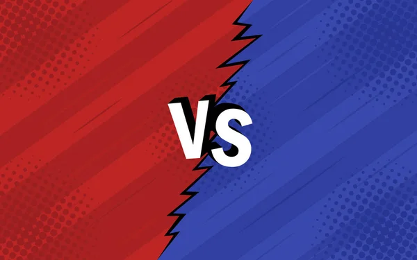 Kavram vs karşı. Noktalı resim, kavga, kırmızı ve mavi retro arka çizgi roman tarzı tasarım yıldırım. Modern düz stil vektör çizim