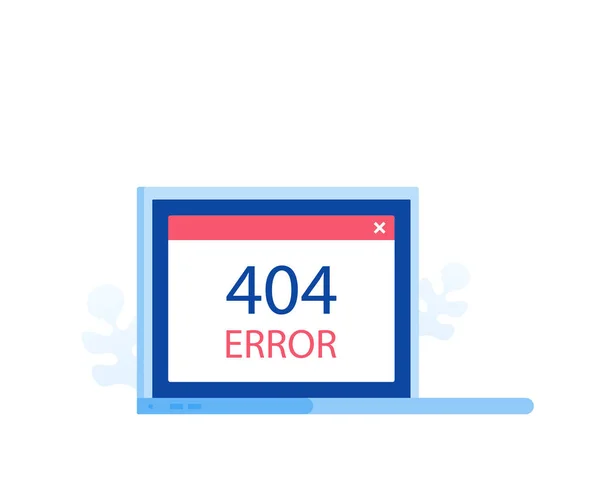 Konsep desain halaman galat 404. Layar laptop dengan kesalahan. Ilustrasi vektor gaya datar modern - Stok Vektor