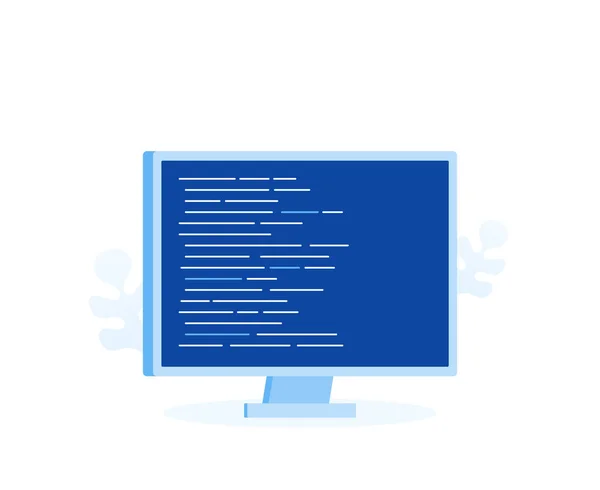 ウェブページ、バナー、プレゼンテーション、ソーシャルメディア、ドキュメントのためのプログラムコードを持つコンピュータ画面。モダンフラットスタイルベクトルイラスト — ストックベクタ
