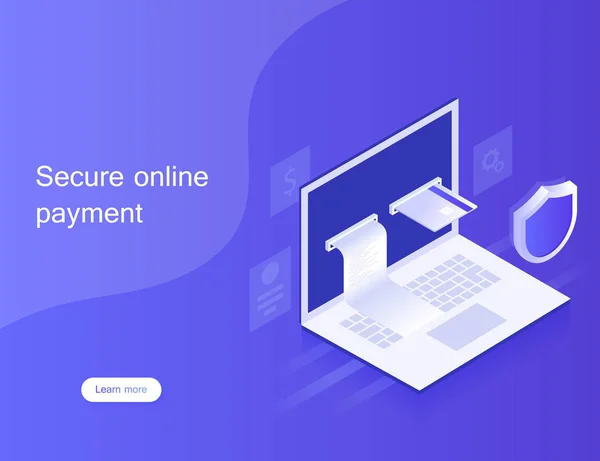 Begreber online betalinger via laptop, beskyttelse af personoplysninger. Design til Landing Page. Moderne vektor illustration i isometrisk stil – Stock-vektor