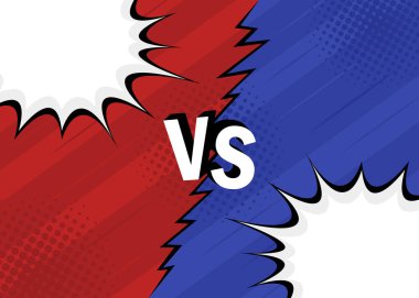 Concept VS. Versus. Fight, red and blue retro backgrounds comics style design with halftone, lightning. Modern flat style vector illustration clipart
