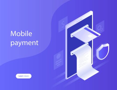 Concepts mobile payments, personal data protection. Design for Landing Page. Modern vector illustration in isometric style