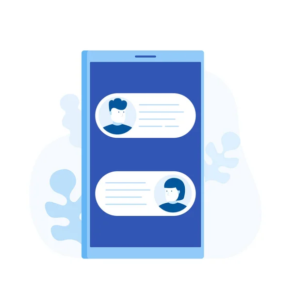 Chat messages notification on smartphone, man person chatting on cellphone with woman. Modern flat style vector illustration — Stock Vector