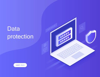 Concept personal data protection, web banner. Cyber security and privacy. Traffic Encryption, VPN, Privacy Protection Antivirus. Modern vector illustration in isometric style