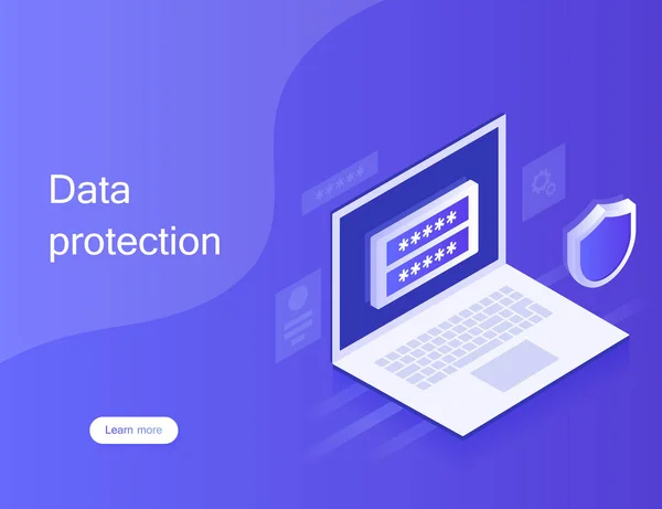 Concept personal data protection, web banner. Cyber security and privacy. Traffic Encryption, VPN, Privacy Protection Antivirus. Modern vector illustration in isometric style — стоковий вектор